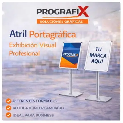 Atril portagráfica para señalización y exhibición visual profesional de Prografix.
