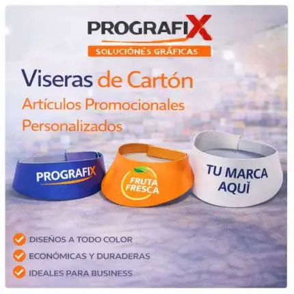 Viseras de cartón promocionales personalizadas impresas por Prografix.
